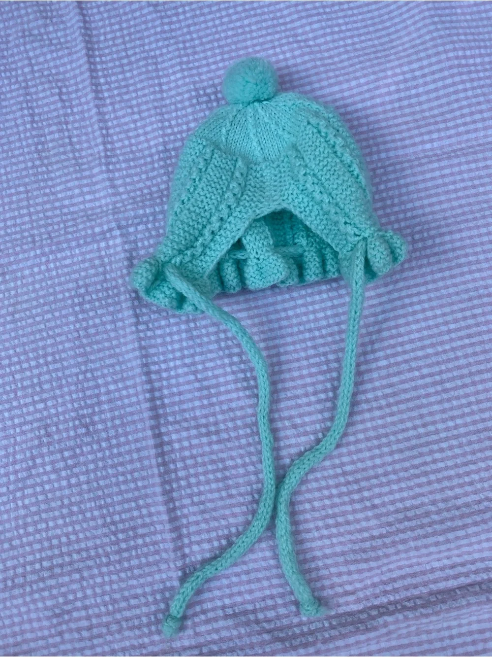 Cute Baby Knit Bear Beanie & Mint Pom Pom Hat